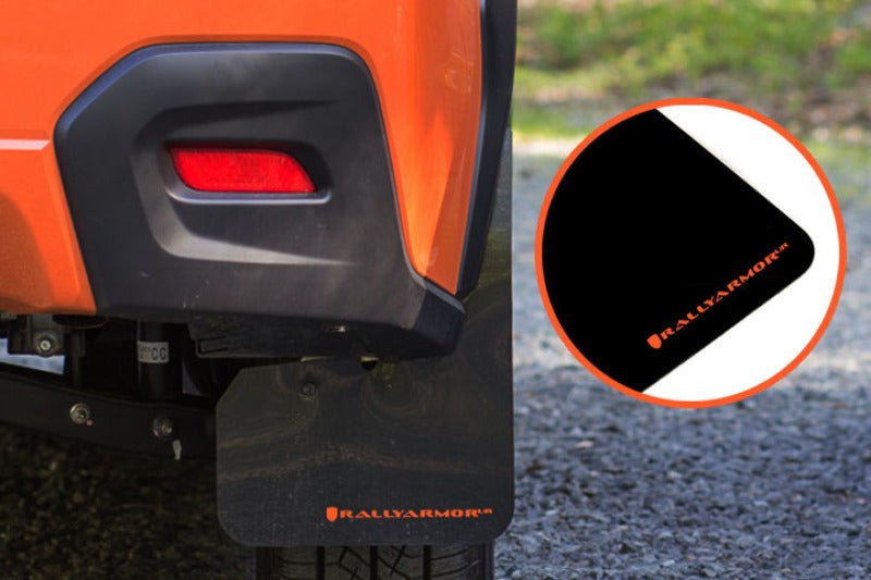 Rally Armor Black Mud Flap w/Orange Logo | 2013 - 2017 Subaru Crosstrek XV - Blue Star WorksMud FlapsRally ArmorRALMF26-UR-BLK/OR